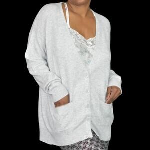 Acrobat Cardigan Sweater Grey Distressed V Neck Button Front Wool Cashmere Large